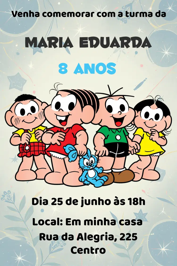 Convite Turma Da Mônica editável e personalizável