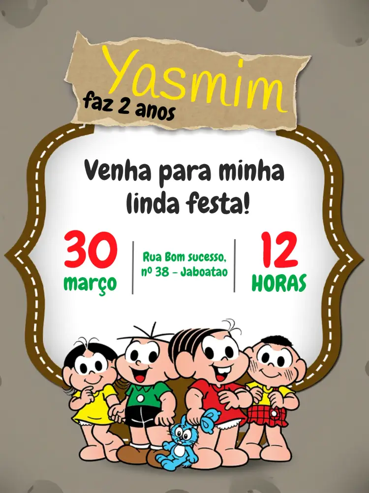Convite Turma Da Mônica editável e personalizável