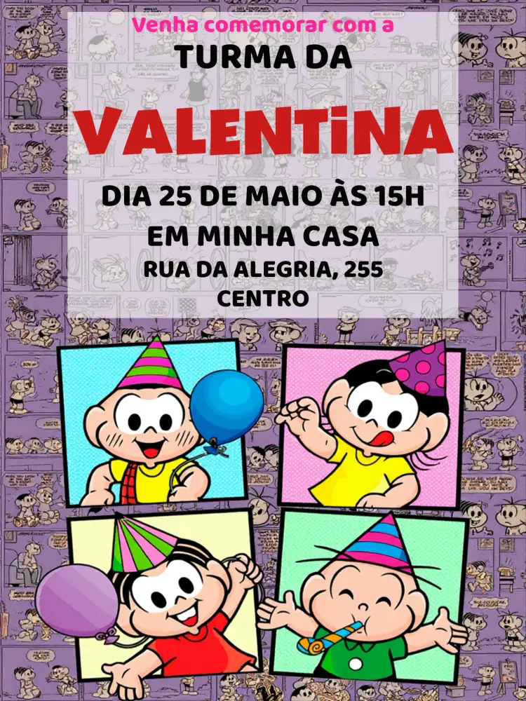 Convite Turma Da Mônica editável e personalizável