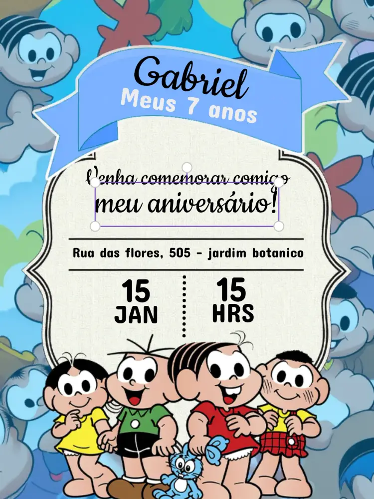 Convite Turma Da Mônica editável e personalizável