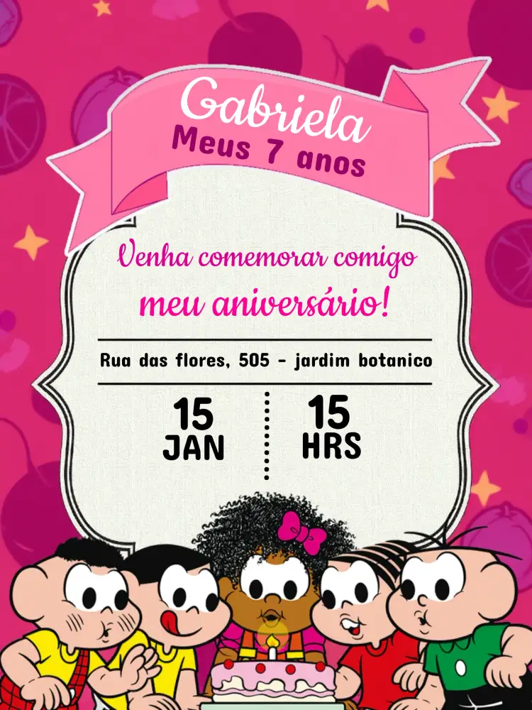 Convite Turma Da Mônica editável e personalizável