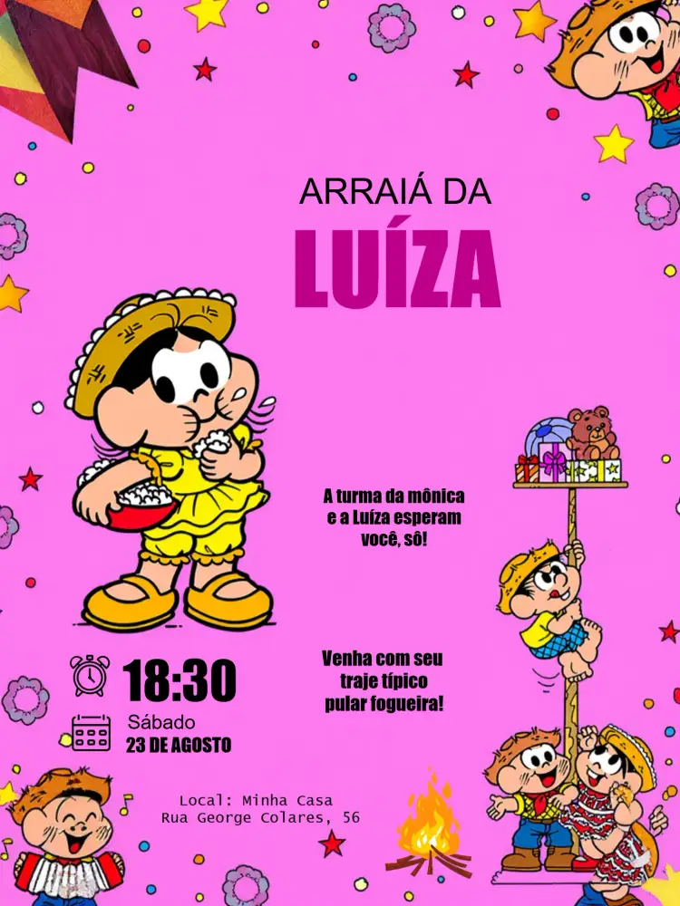 Convite Turma Da Mônica Amarelo editável e personalizável