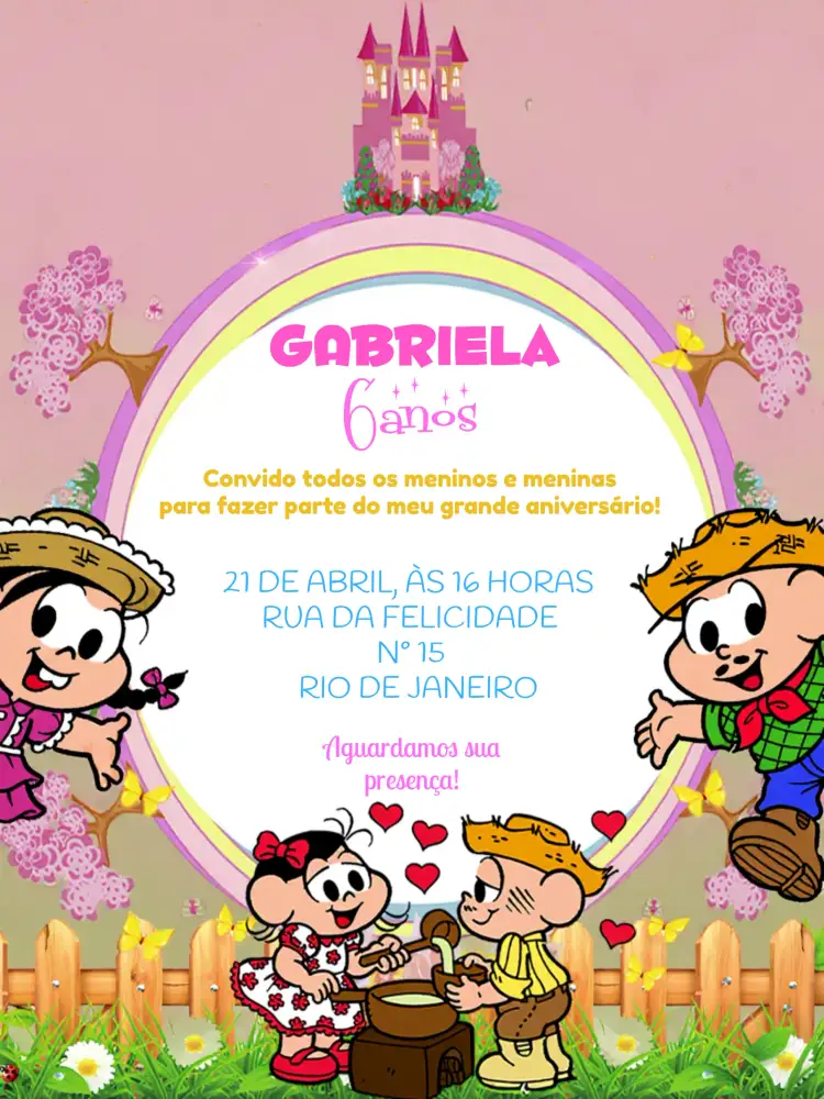 Convite Turma Da Mônica Amarelo – tema Aniversário Infantil listrado, colorido, infantil, divertido, moderno