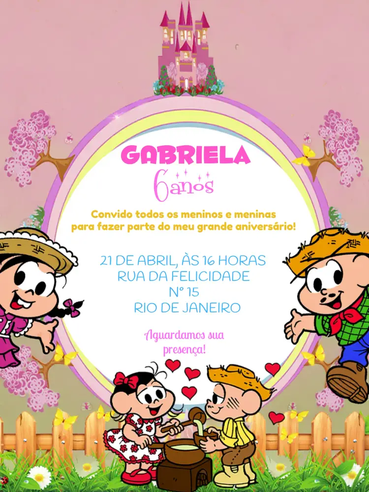 Convite Turma Da Mônica Amarelo editável e personalizável