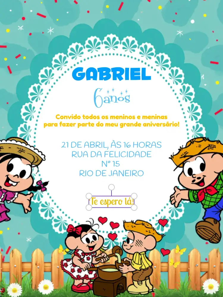 Convite Turma Da Mônica Amarelo editável e personalizável