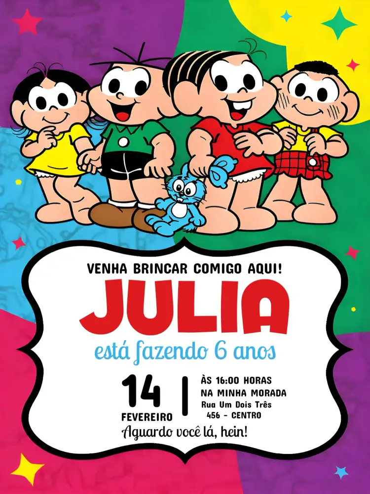Convite Turma Da Mônica Magali – tema Aniversário Infantil colorido, divertido, infantil, cômico, animado