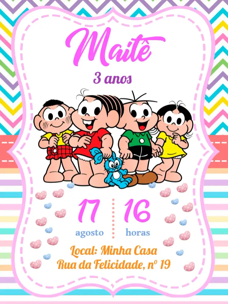Convite Turma Da Mônica Azul editável e personalizável
