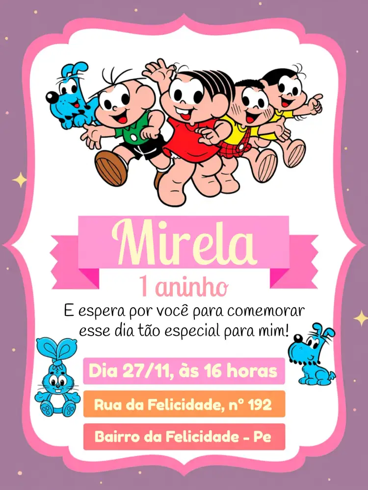 Convite Turma Da Mônica Branco – tema Aniversário Infantil infantil, lúdico, colorido, divertido, temático, moderno