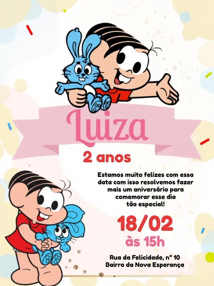 Convite Turma Da Mônica Branco editável e personalizável