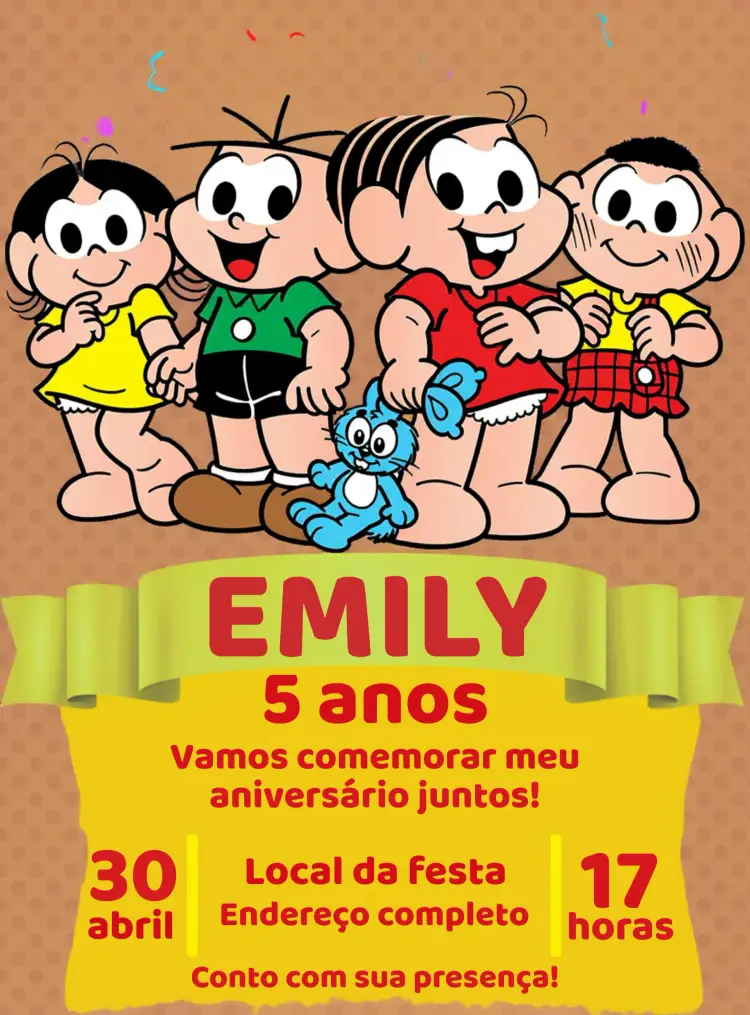 Convite Turma Da Mônica Cebolinha editável e personalizável