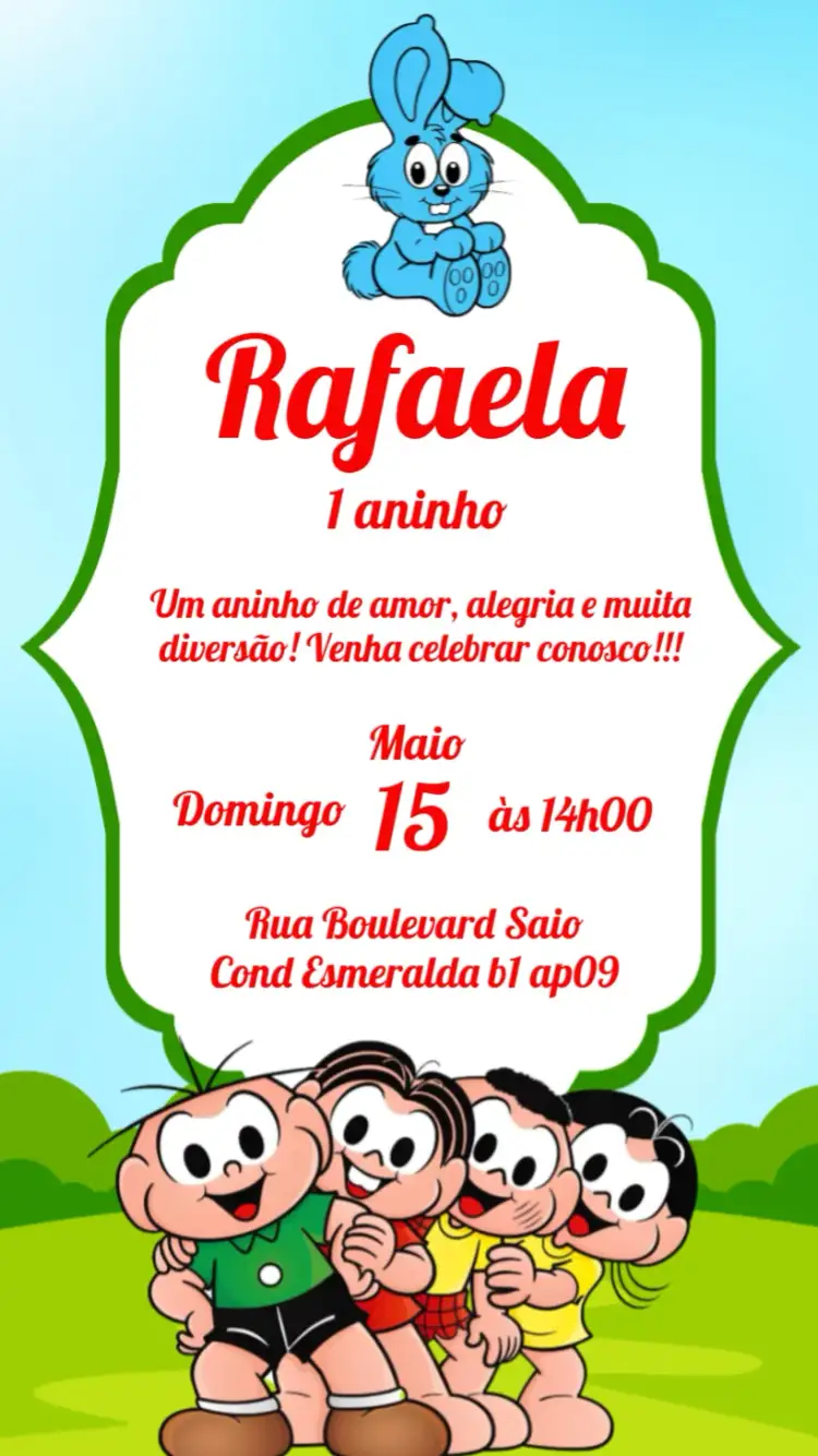 Convite Turma Da Mônica Cebolinha – tema Aniversário Infantil colorido, divertido, infantil, lúdico, temático, vibrante