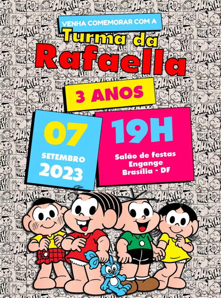 Convite Turma Da Mônica Cebolinha – tema Aniversário Infantil colorido, cartoon, divertido, infantil, brincalhão