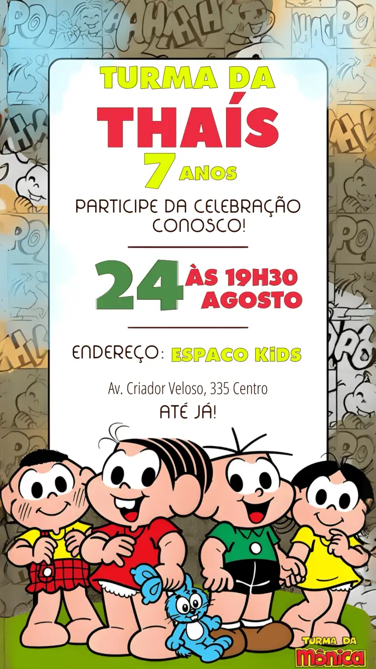 Convite Turma Da Mônica Colorido editável e personalizável