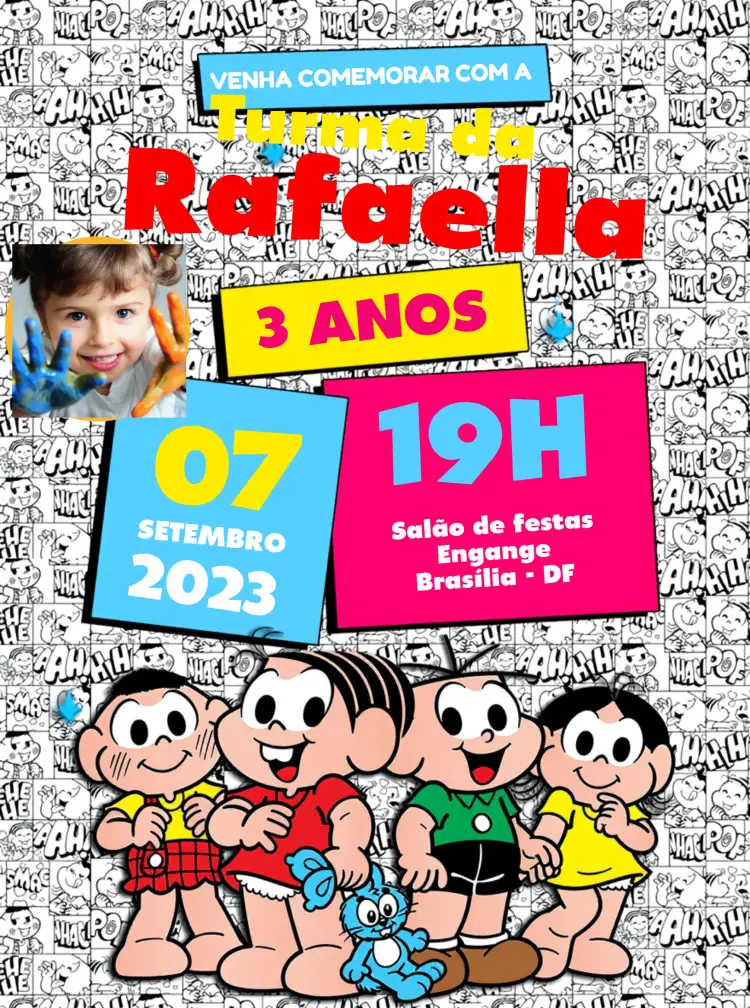 Convite Turma Da Mônica Com Foto Cartoon editável e personalizável