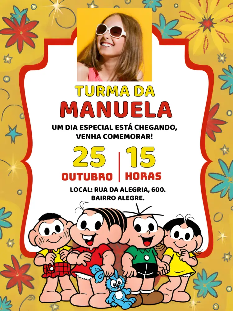 Convite Turma Da Mônica Com Foto Magali editável e personalizável