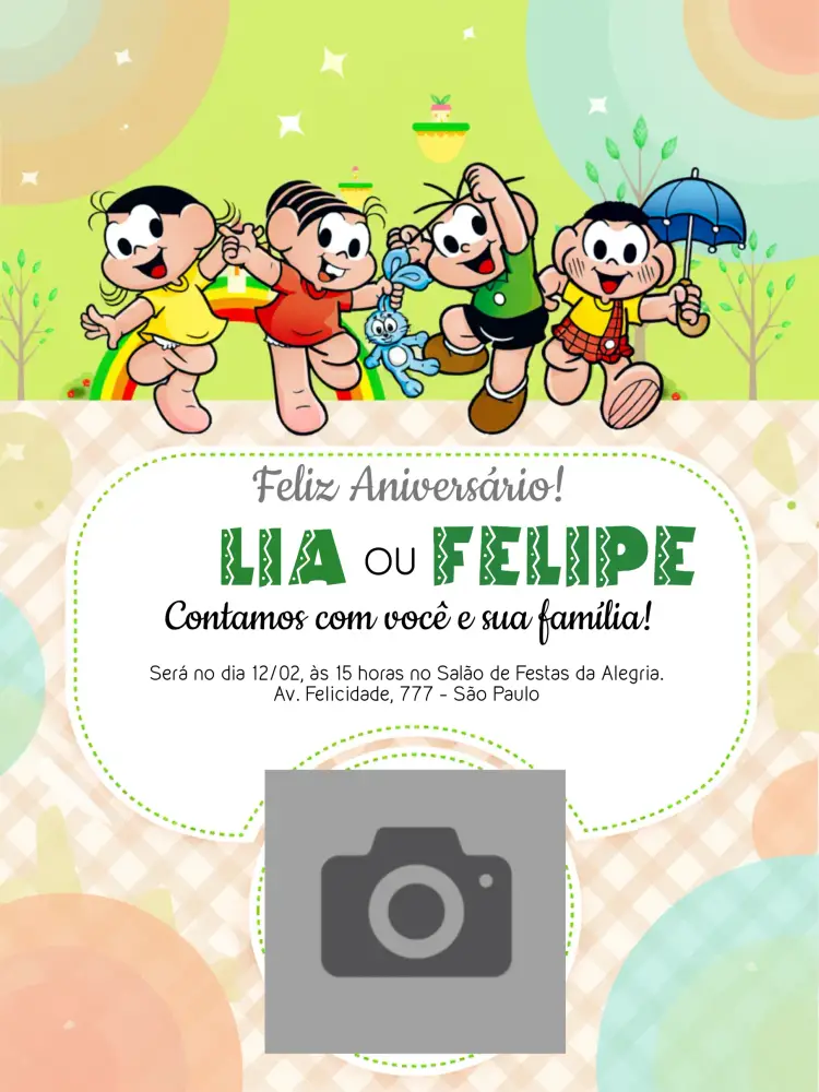 Convite Turma Da Mônica Com Foto editável e personalizável