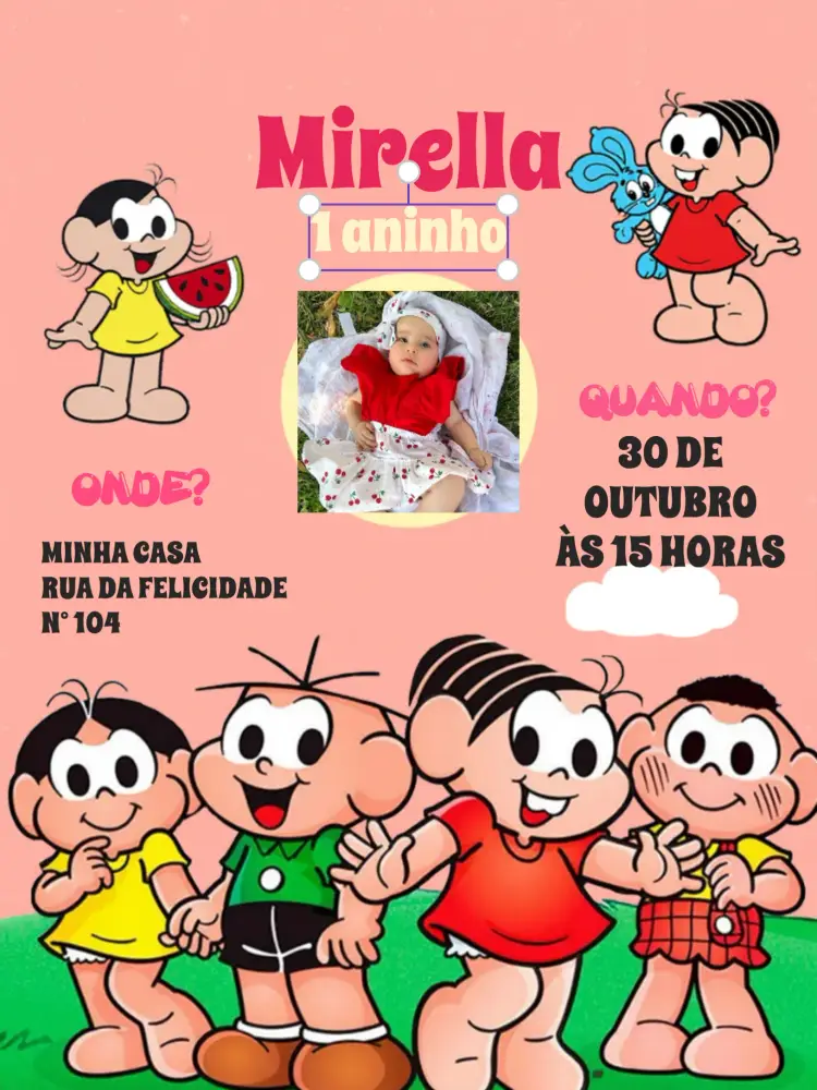 Convite Turma Da Mônica Com Foto Nuvem editável e personalizável