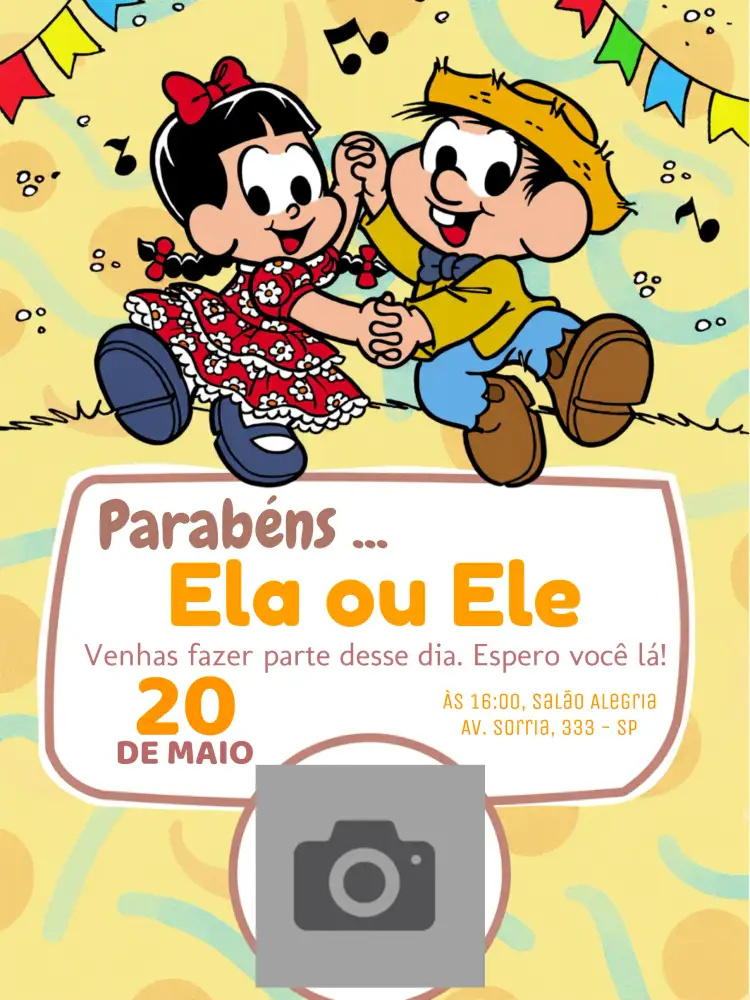 Convite Turma Da Mônica Com Foto Online – tema Aniversário Infantil colorido, divertido, infantil, ilustrações da Turma da Mônica, alegre, brincalhão