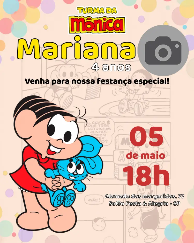 Convite Turma Da Mônica Com Foto Sansão editável e personalizável