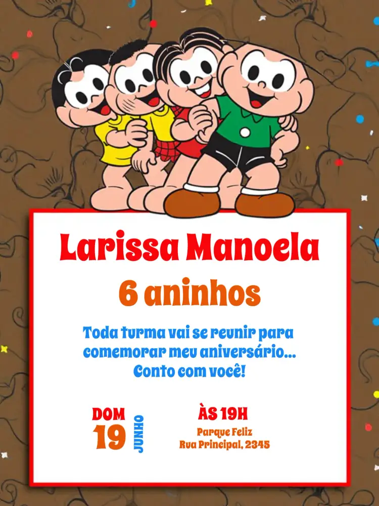 Convite Turma Da Mônica Criança editável e personalizável