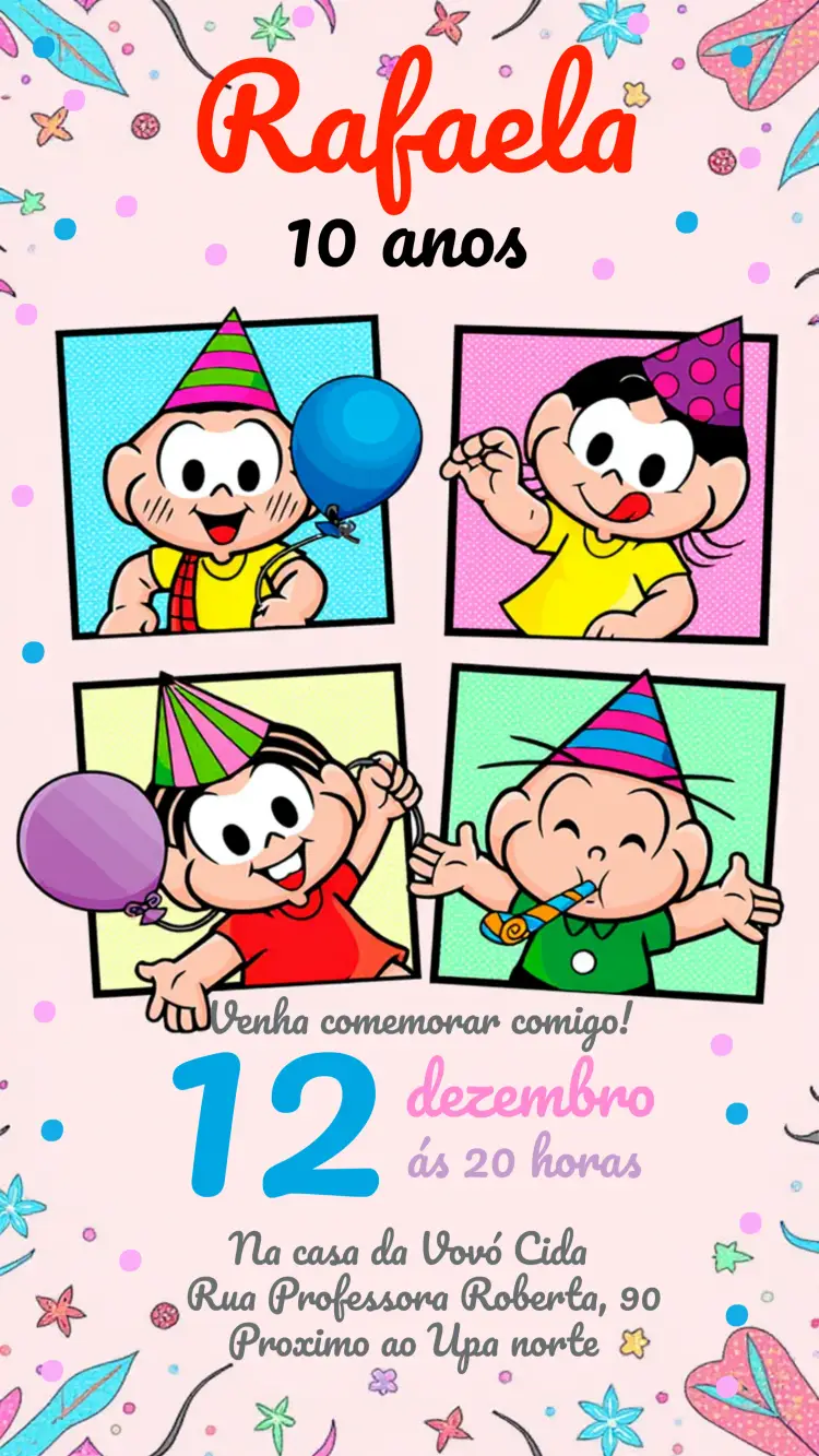 Convite Turma Da Mônica Monica editável e personalizável