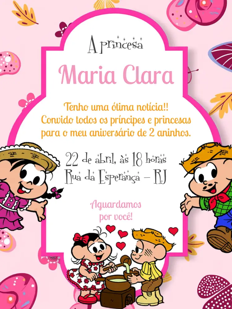 Convite Turma Da Mônica Digital editável e personalizável