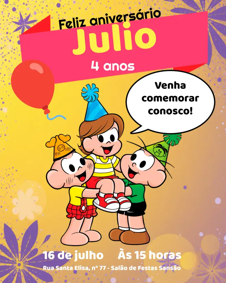 Convite Turma Da Mônica Festa editável e personalizável