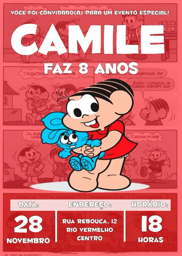 Convite Turma Da Mônica Festa editável e personalizável