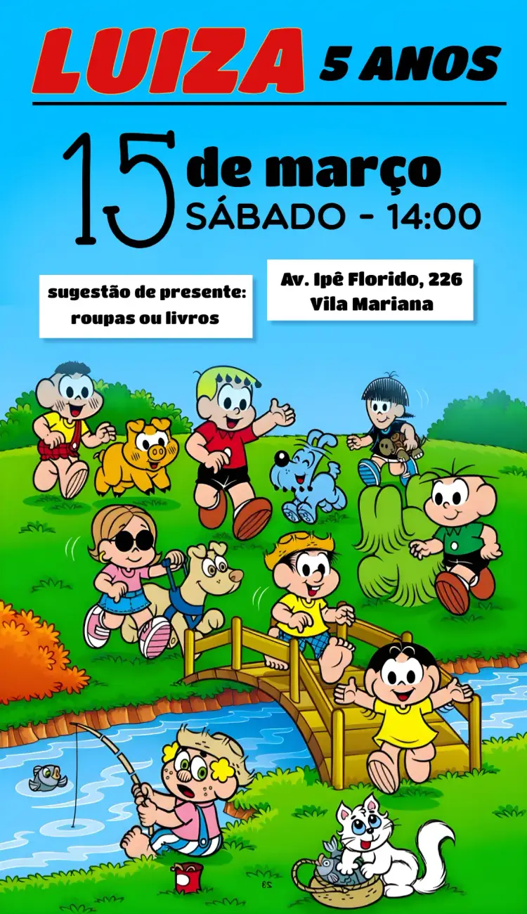 Convite Turma Da Mônica Gibi editável e personalizável