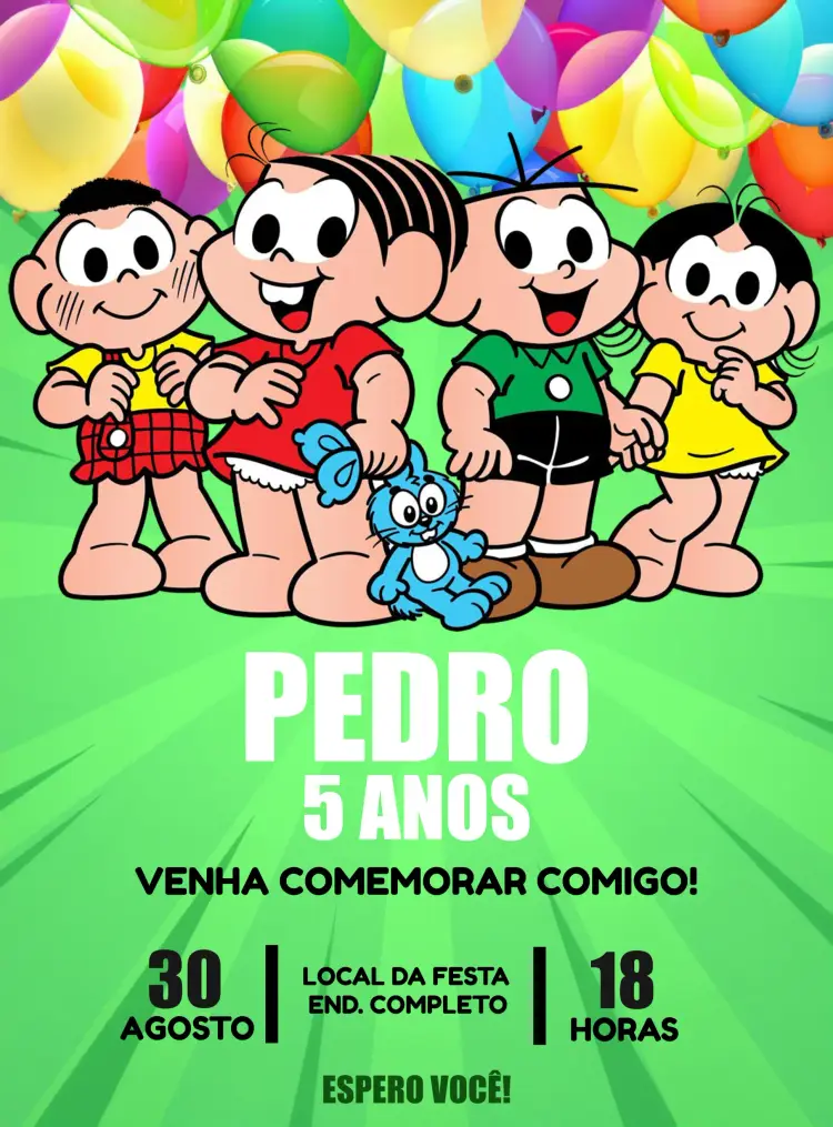 Convite Turma Da Monica Infantil editável e personalizável