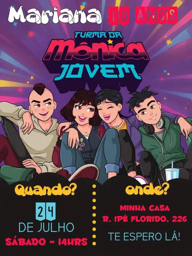 Convite Turma Da Mônica Jovem Cascão editável e personalizável