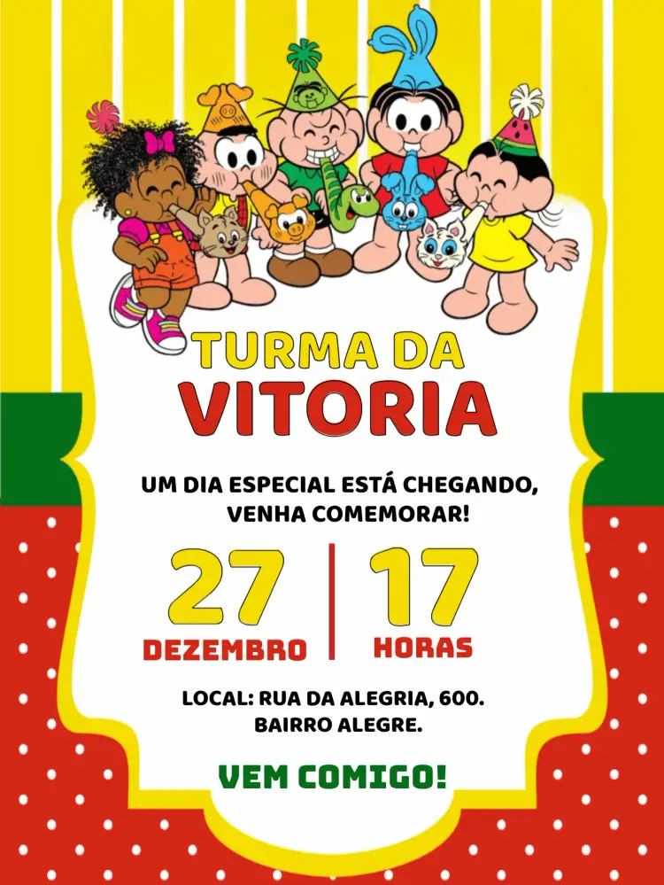 Convite Turma Da Mônica Monica editável e personalizável