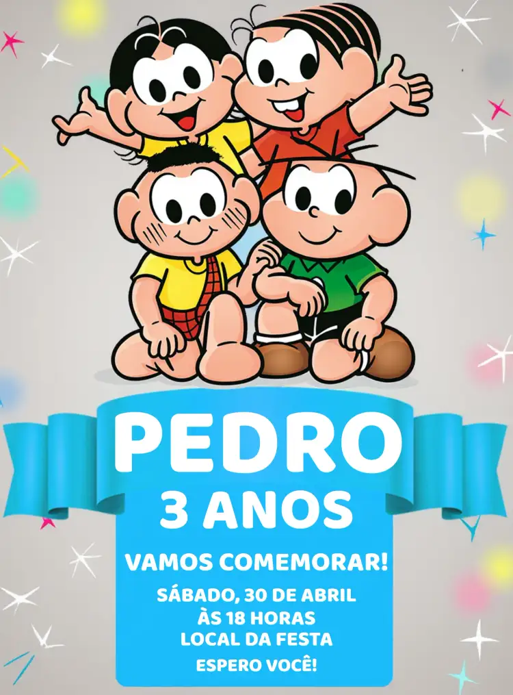 Convite Turma Da Monica Magali – tema Aniversário Infantil colorido, divertido, ilustrações da Mônica, infantil, temática, alegre