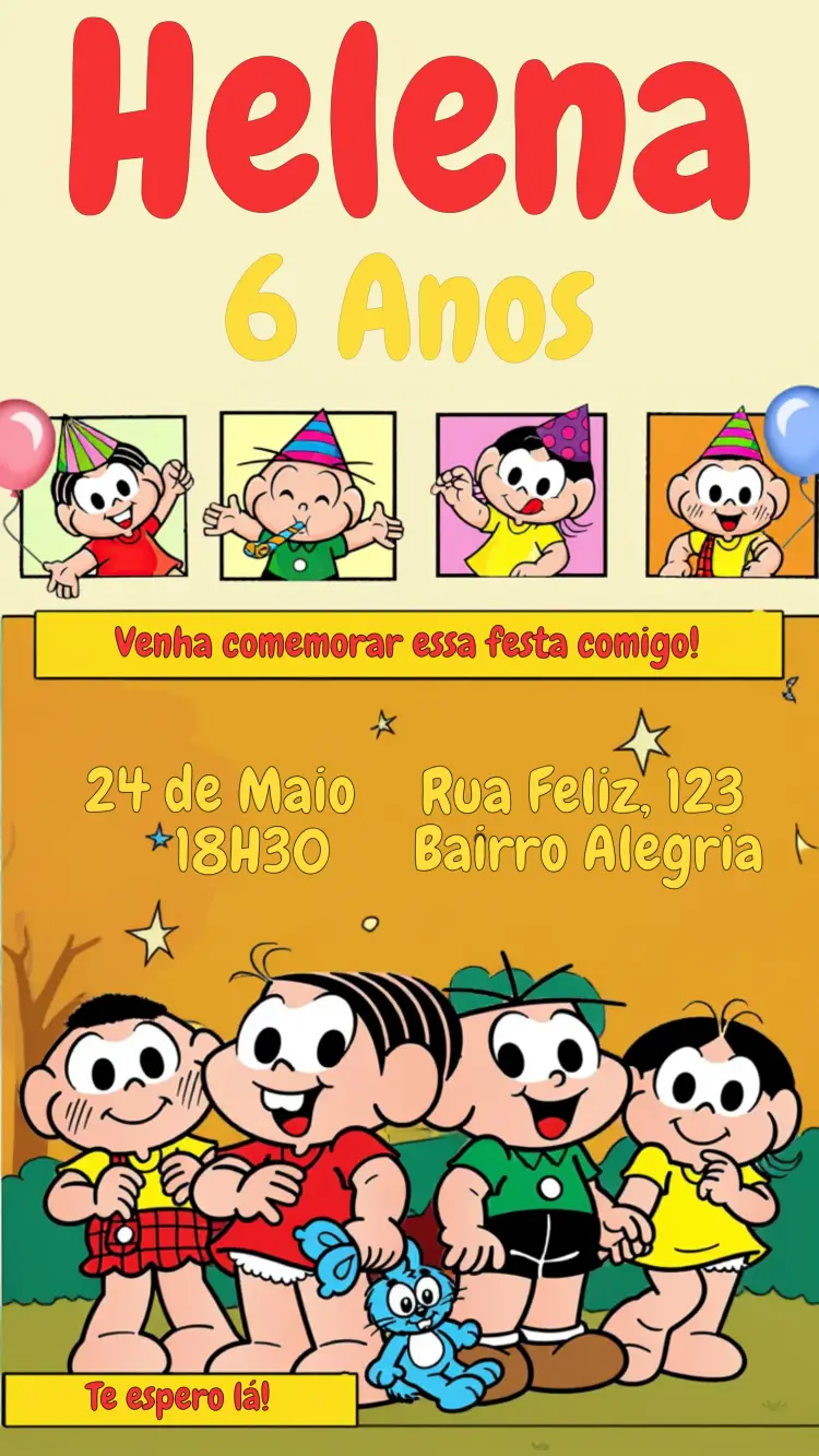 Convite Turma Da Mônica Magali editável e personalizável