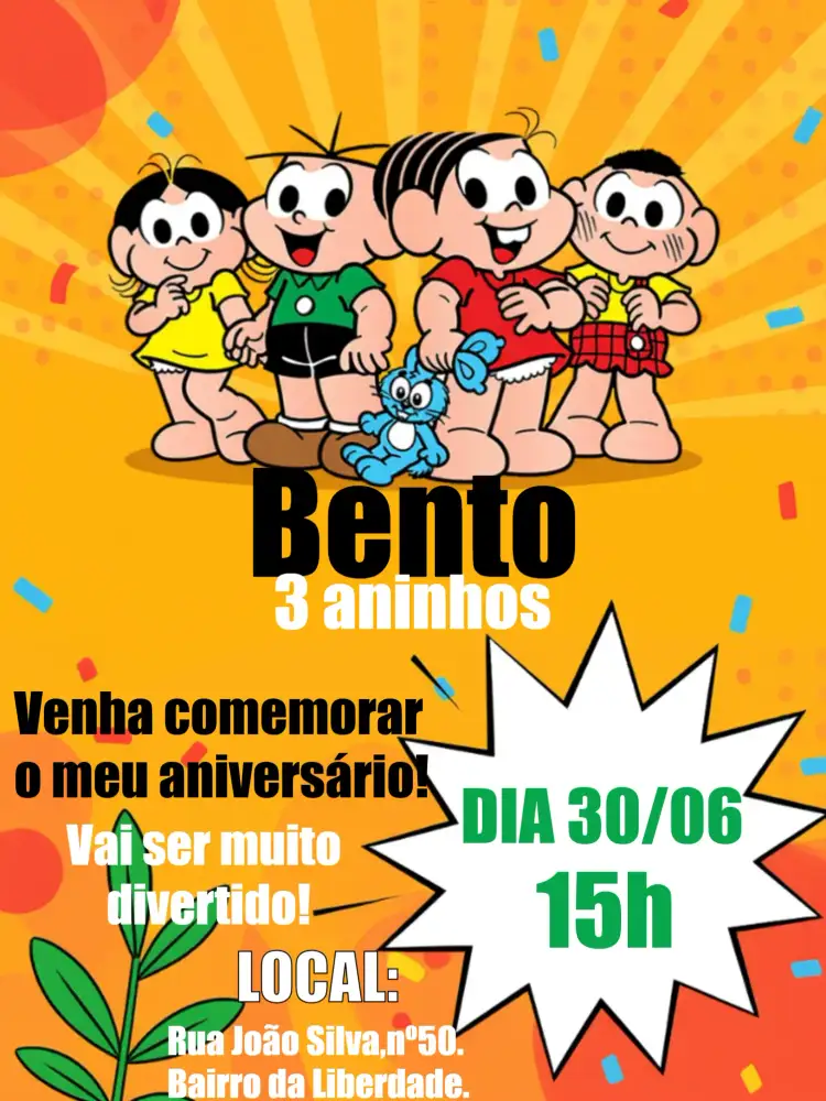 Convite Turma Da Mônica Magali – tema Aniversário Infantil colorido, divertido, infantil, temático, ilustrações da Turma da Mônica