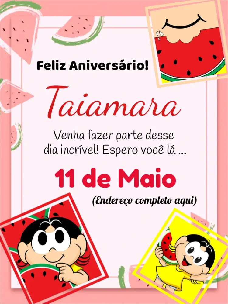 Convite Turma Da Mônica Magali editável e personalizável
