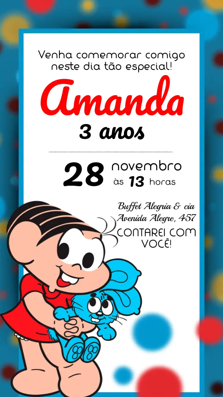 Convite Turma Da Mônica Sansão editável e personalizável