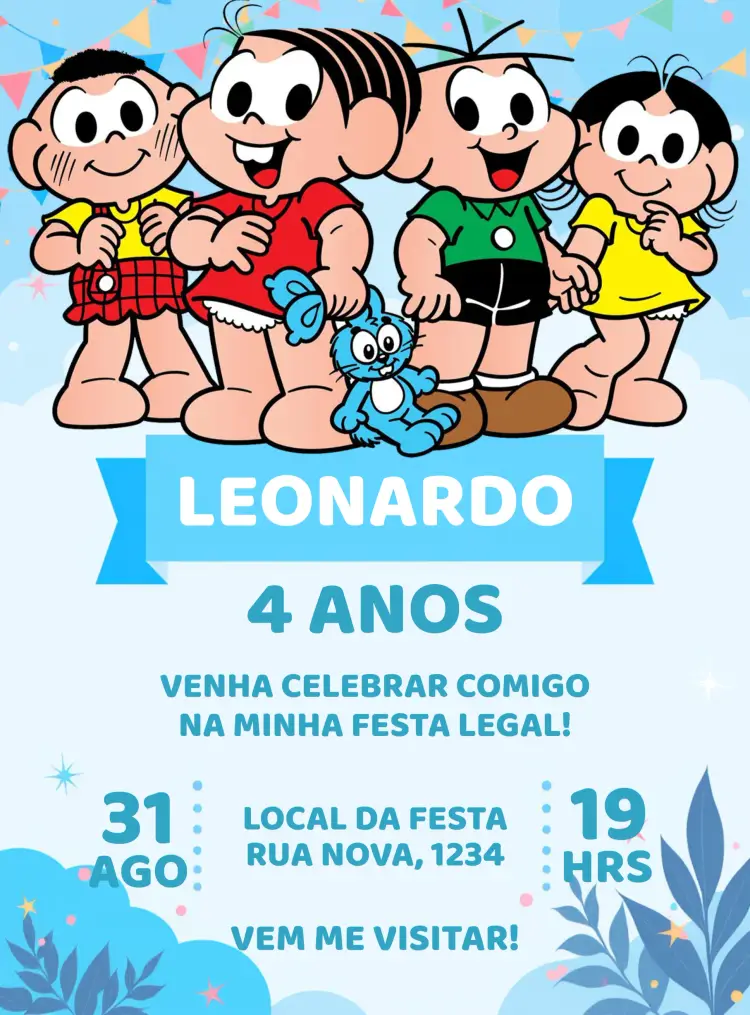 Convite Turma Da Mônica Menino editável e personalizável
