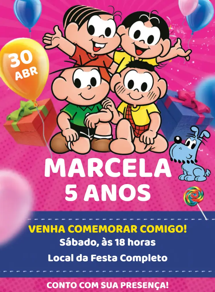 Convite Turma Da Mônica Monica editável e personalizável