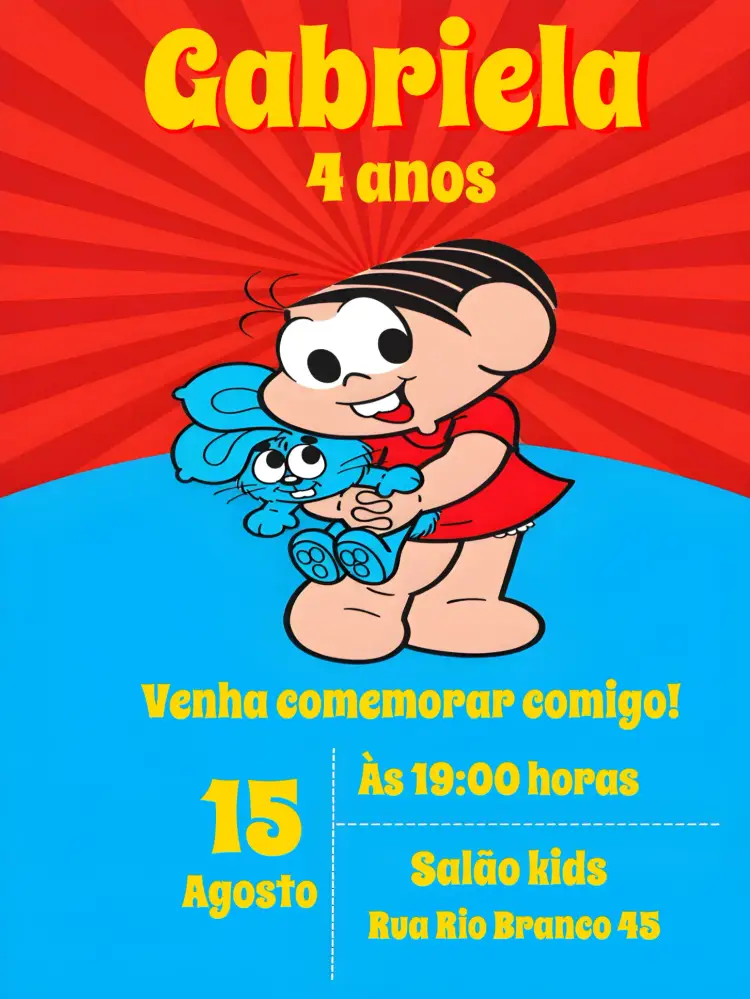 Convite Turma Da Mônica editável e personalizável