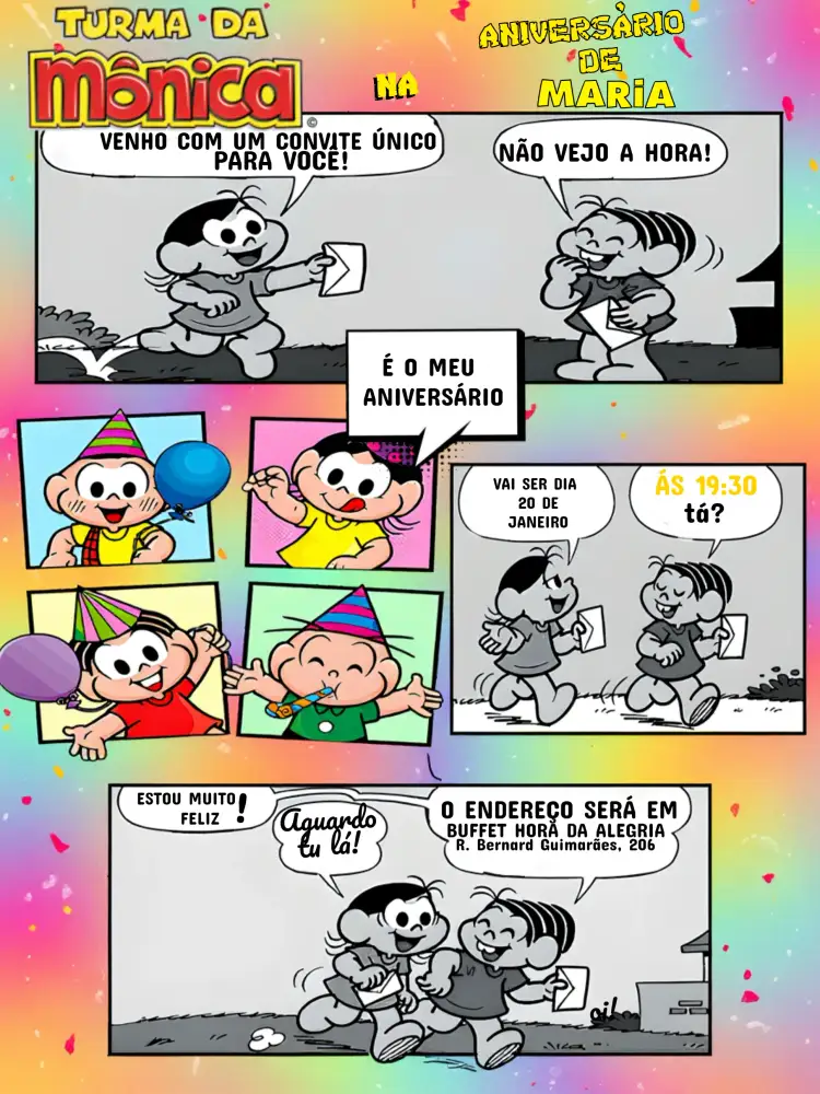 Convite Turma Da Mônica Quadrinhos Colorido – tema Aniversário Infantil colorido, divertido, infantil, quadrinhos, lúdico, alegre