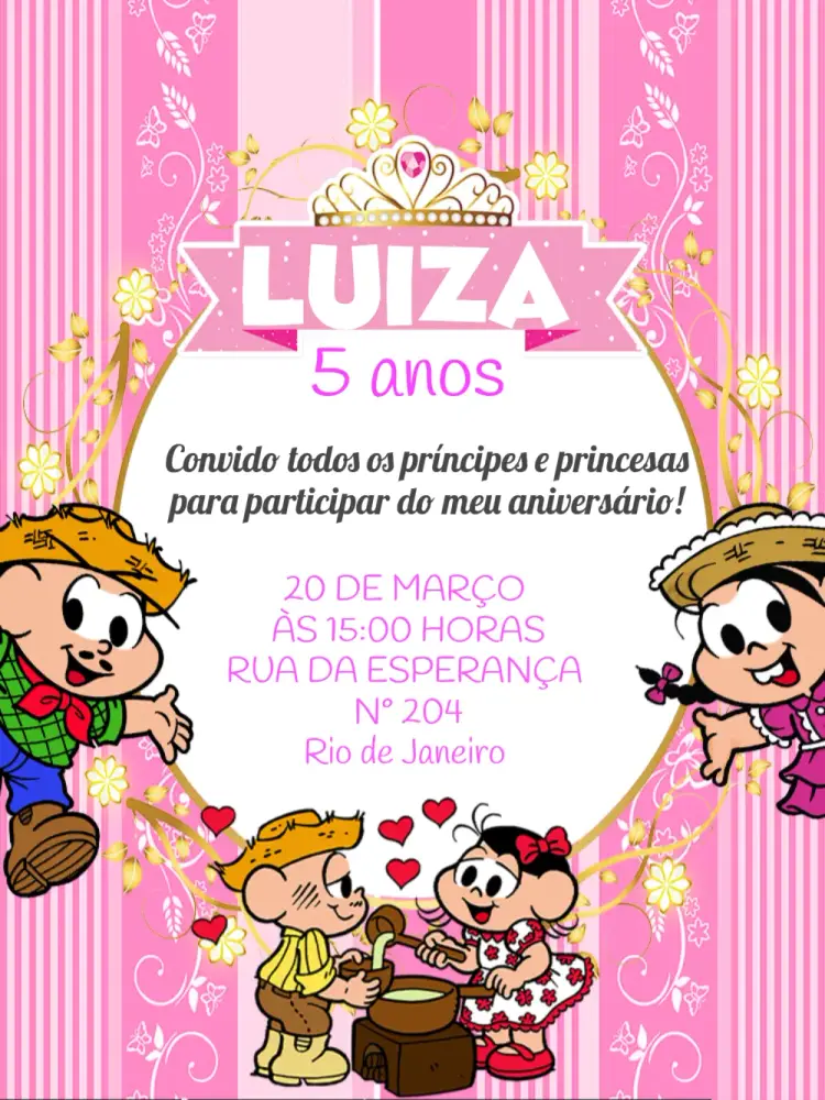 Convite Turma Da Mônica Quadro editável e personalizável