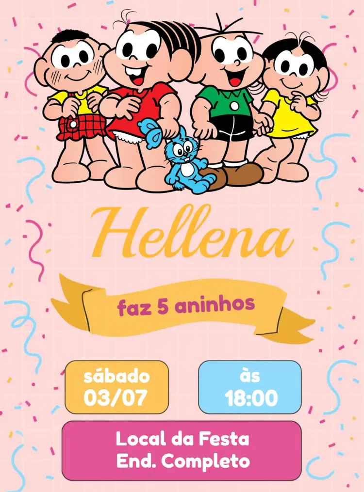 Convite Turma Da Mônica Souza editável e personalizável