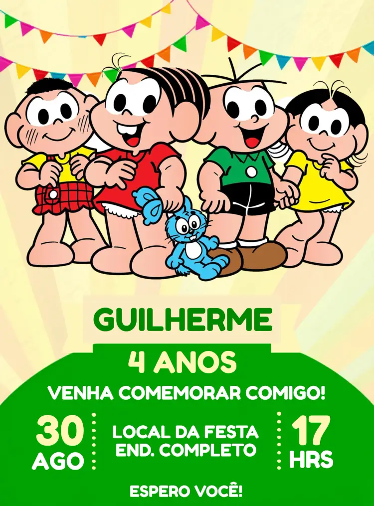 Convite Turma Da Monica Souza editável e personalizável