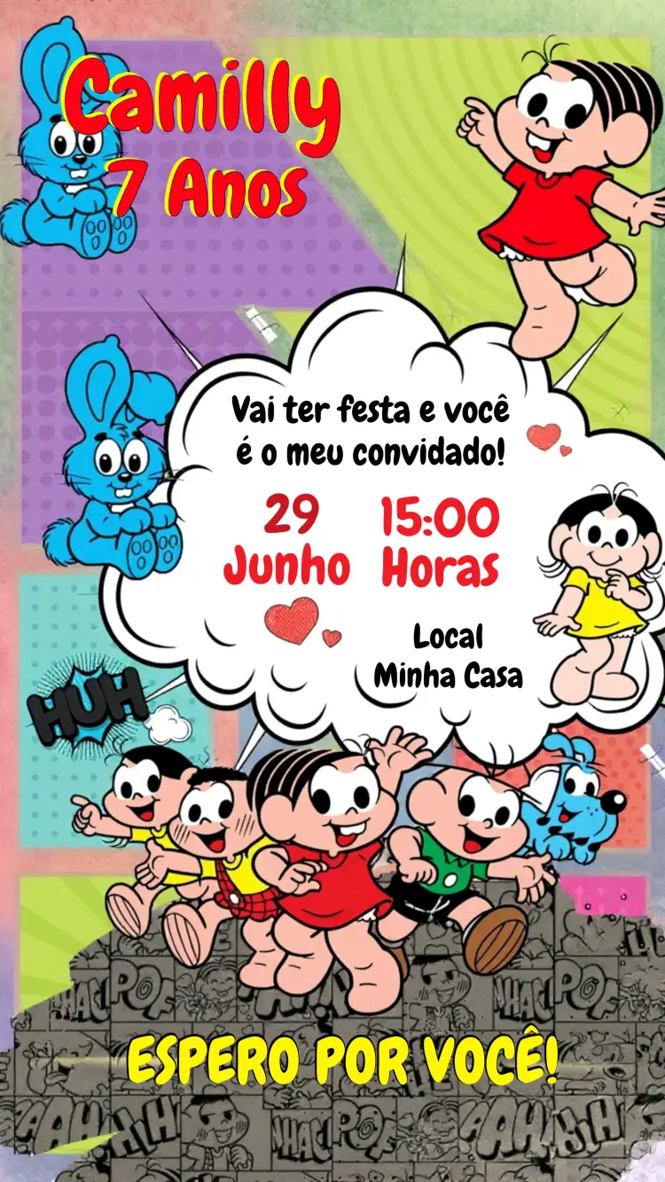 Convite Turma Da Mônica Tema editável e personalizável