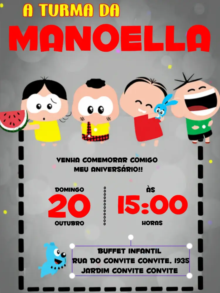 Convite Turma Da Mônica Toy editável e personalizável
