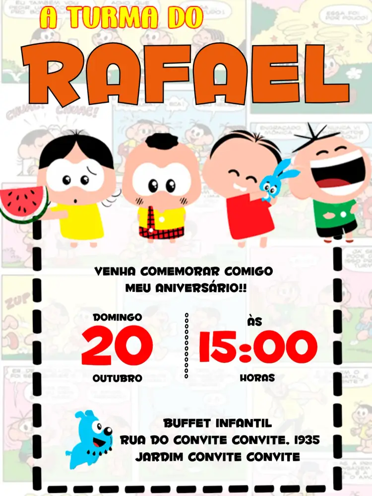 Convite Turma Da Mônica Toy editável e personalizável