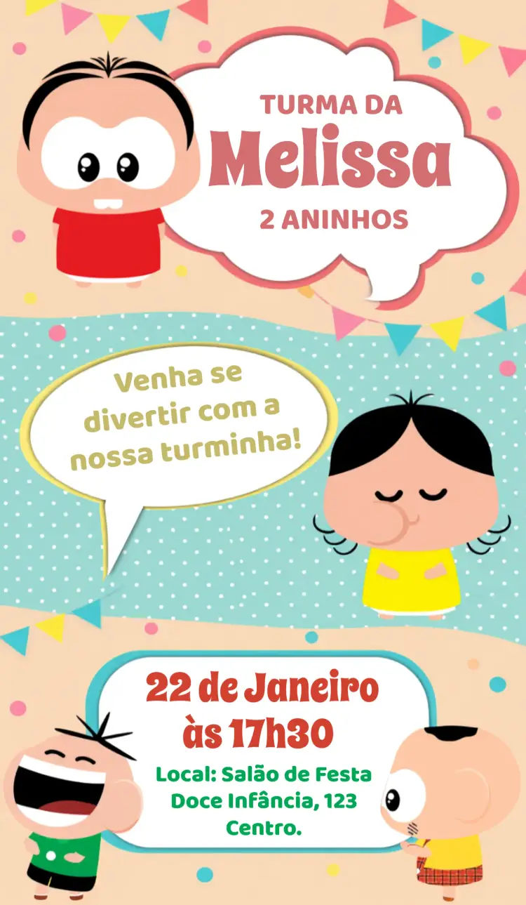 Convite Turma Da Mônica Toy Baby editável e personalizável