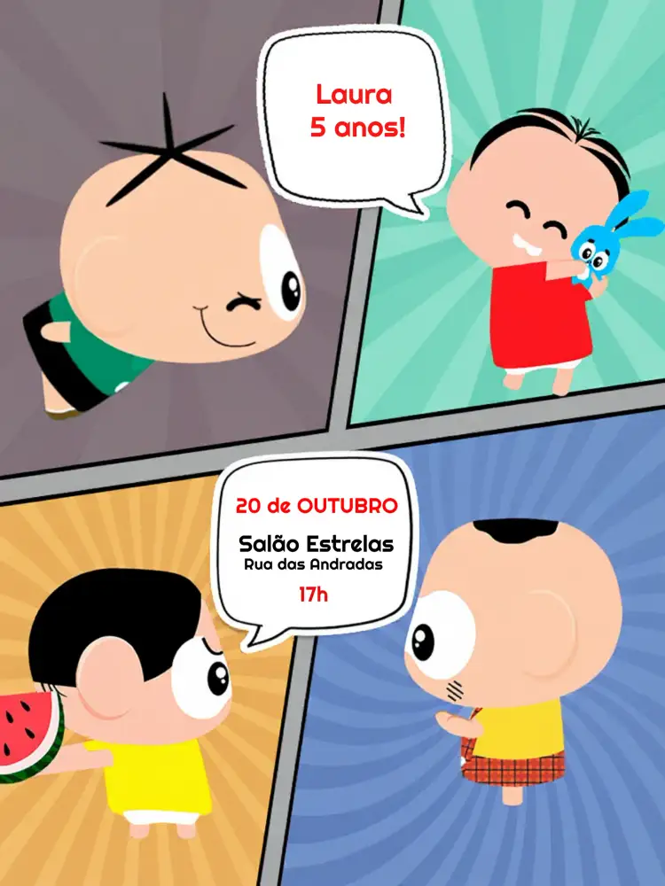 Convite Turma Da Mônica Toy Cebolinha – tema Aniversário Infantil colorido, divertido, infantil, quadrinhos, moderno