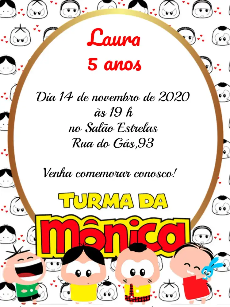 Convite Turma Da Mônica Toy Cebolinha – tema Aniversário Infantil colorido, divertido, infantil, festa temática, ilustrações dos personagens